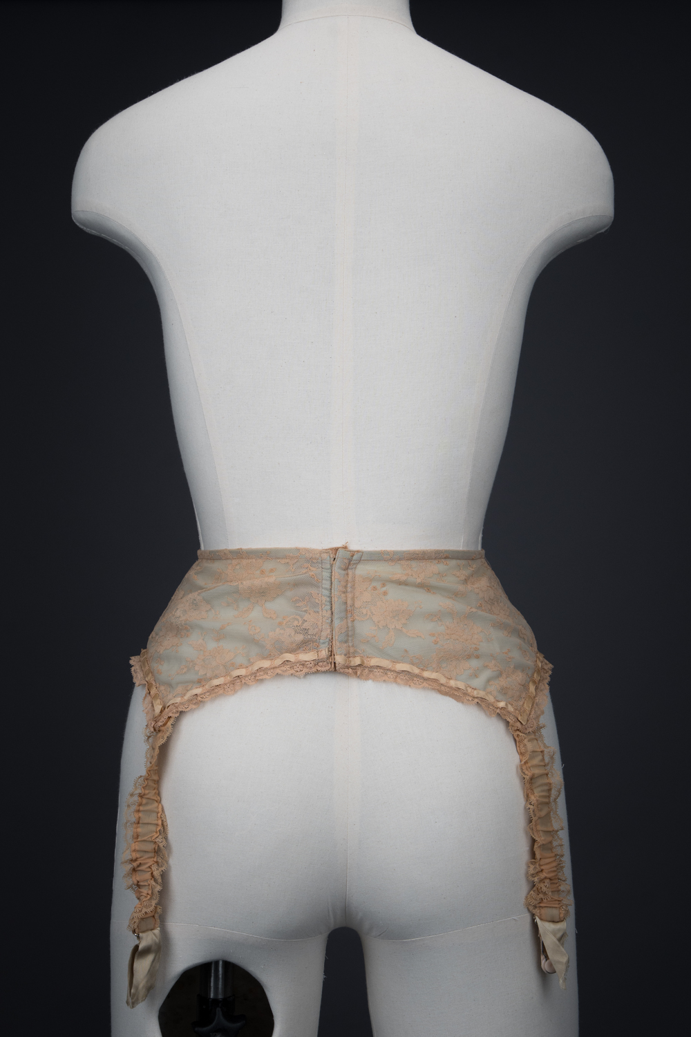 Beige Lace & Eau De Nil Nylon Suspender Belt By Marie Rose Lebigot
