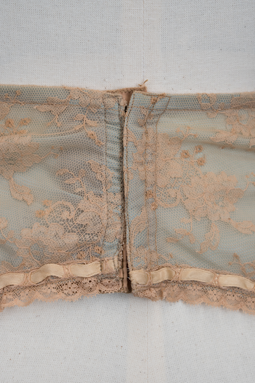 Beige Lace & Eau De Nil Nylon Suspender Belt By Marie Rose Lebigot