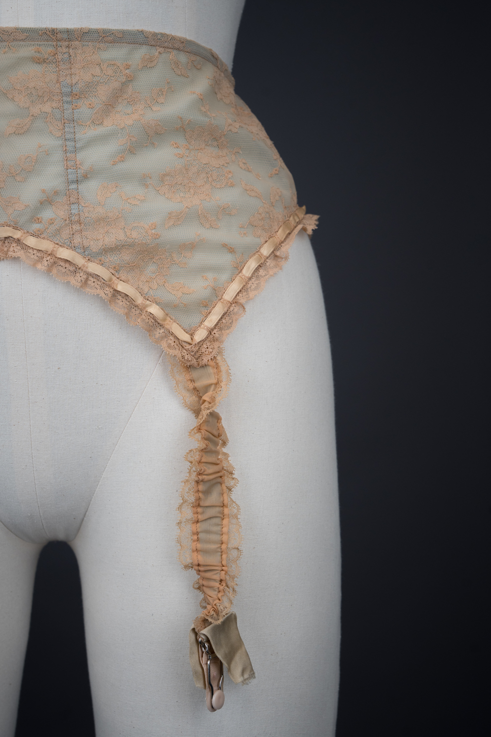 Beige Lace & Eau De Nil Nylon Suspender Belt By Marie Rose Lebigot
