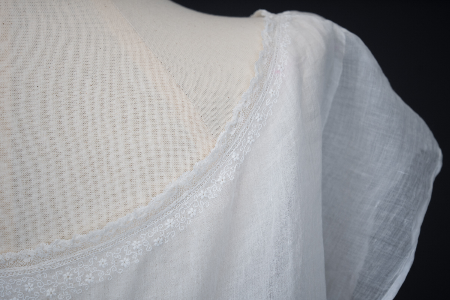 Embroidered Cotton Muslin Chemisette, c. 1820s. The Underpinnings Museum. Photography by Tigz Rice.
