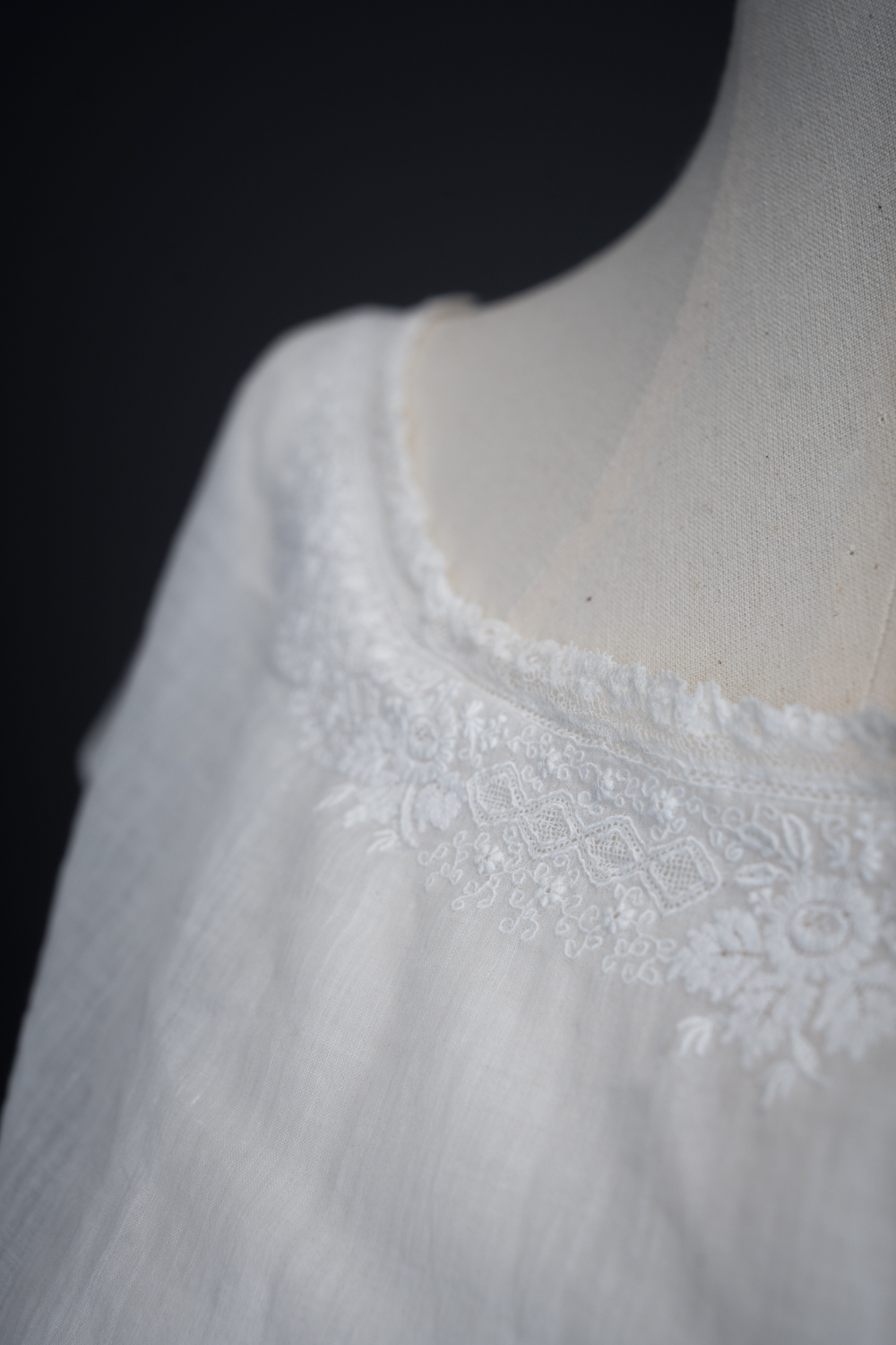 Embroidered Cotton Muslin Chemisette, c. 1820s. The Underpinnings Museum. Photography by Tigz Rice.