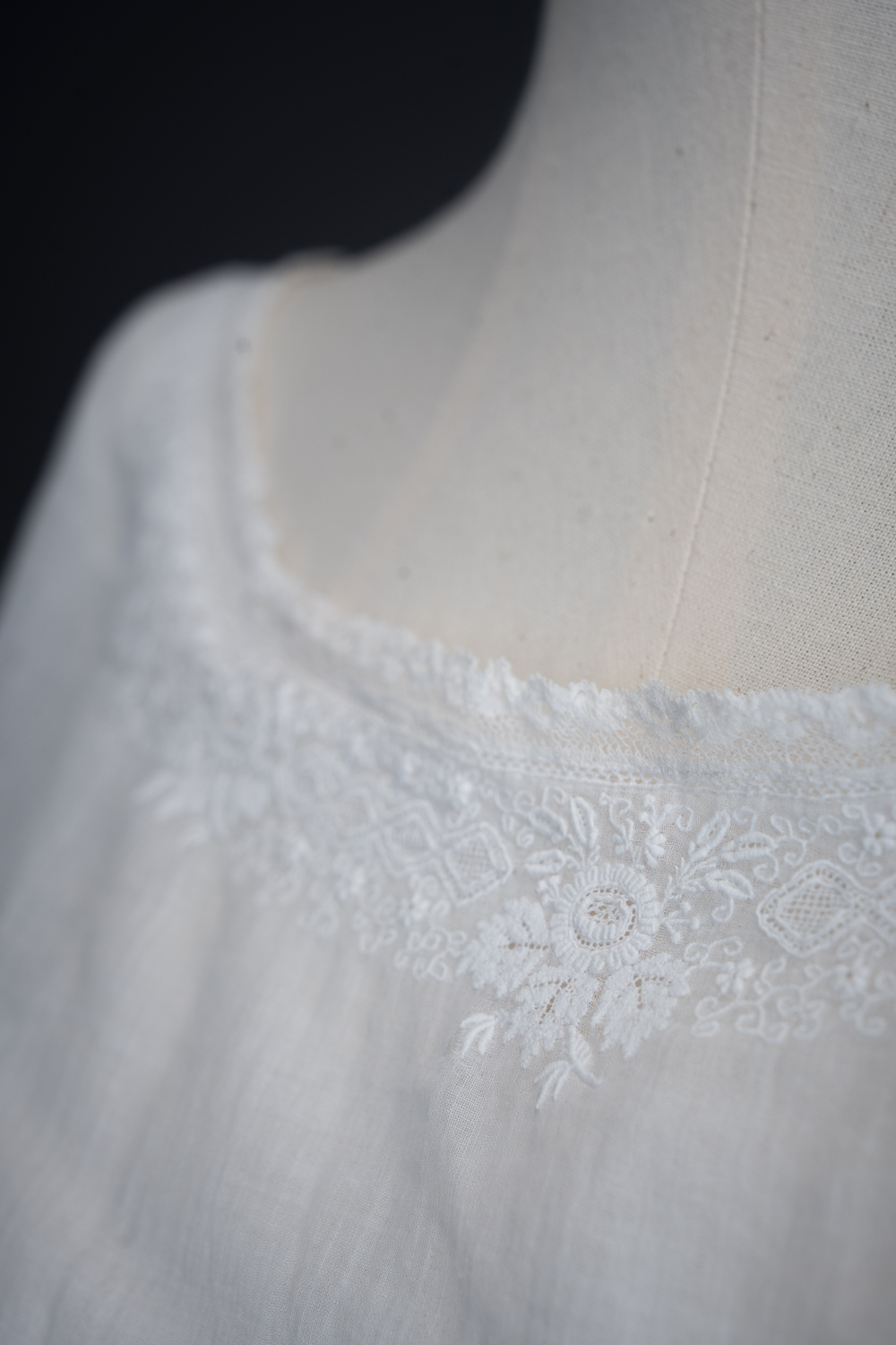 Embroidered Cotton Muslin Chemisette, c. 1820s. The Underpinnings Museum. Photography by Tigz Rice.