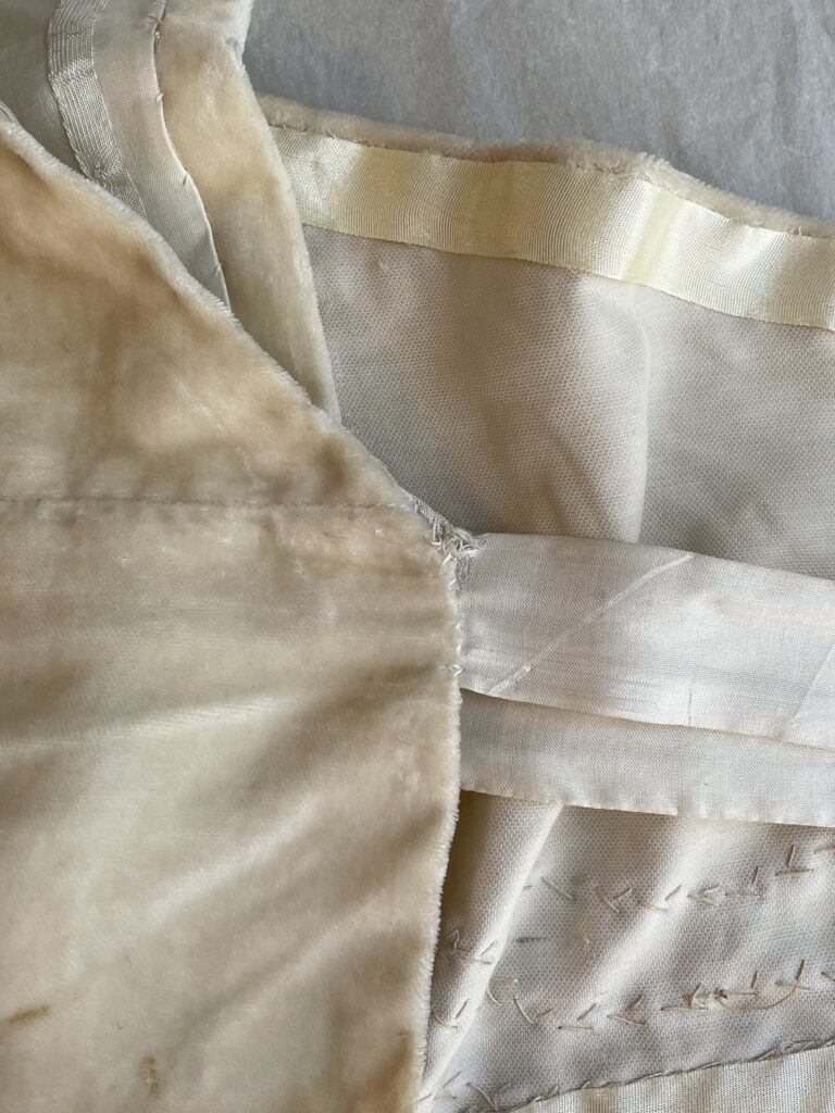 After: Shoulder seam on a 1920s House Of Worth Gown. Photo by Annika Cilke